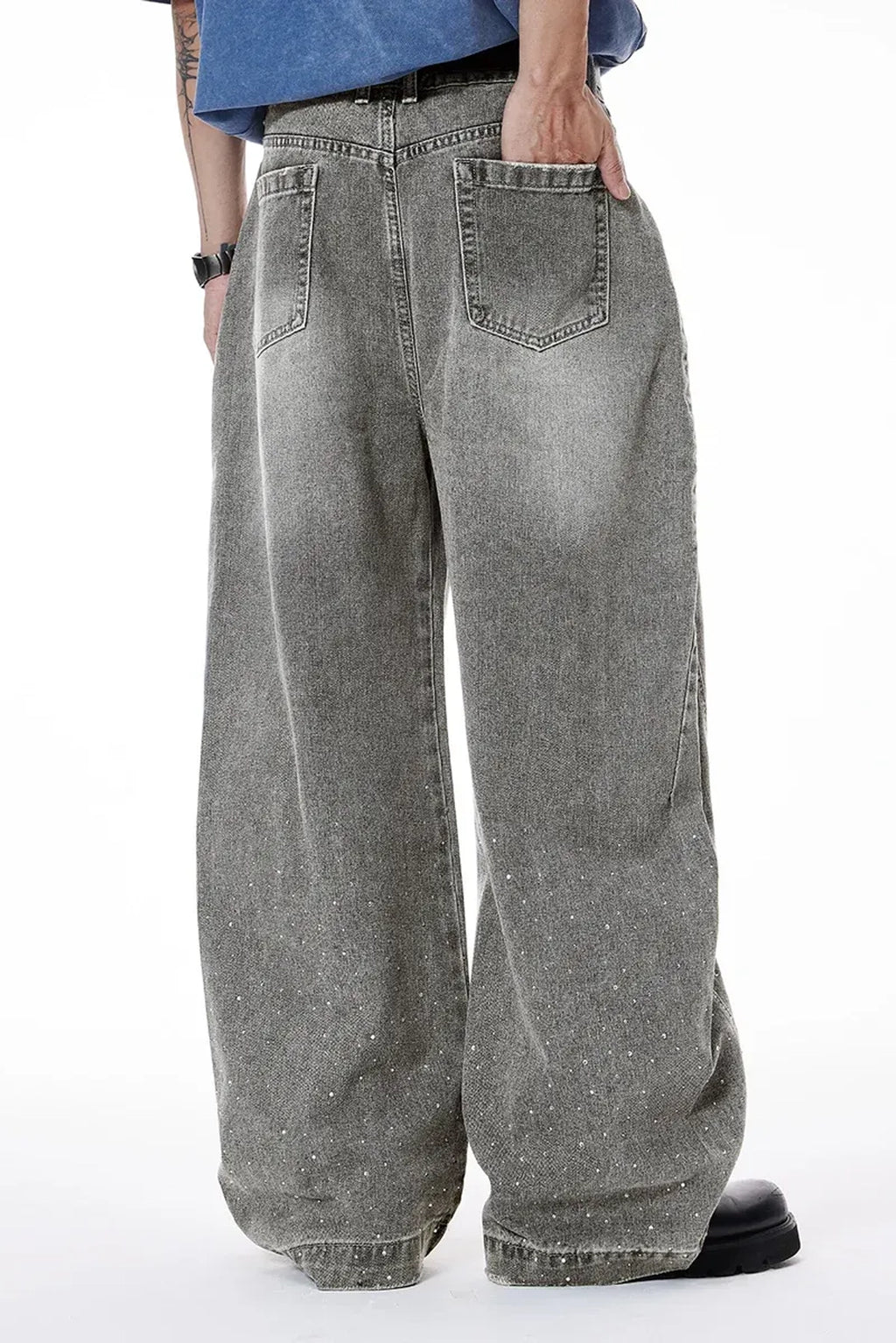 NEW WAVE RHINESTONE WASHED BARREL BAGGYJEAN