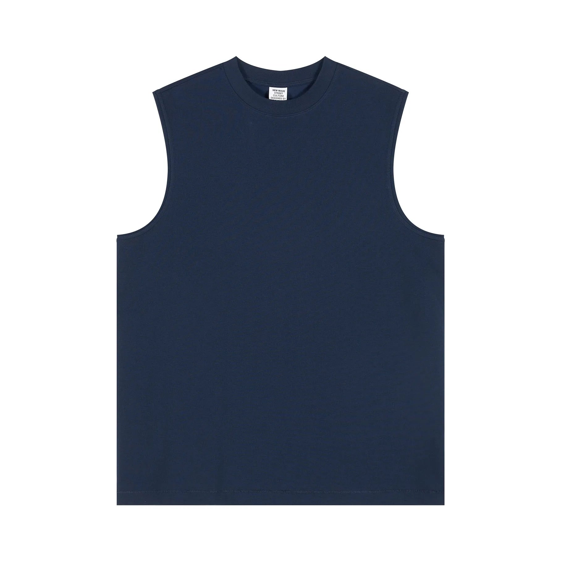 Navy sleeveless shirt on a white background