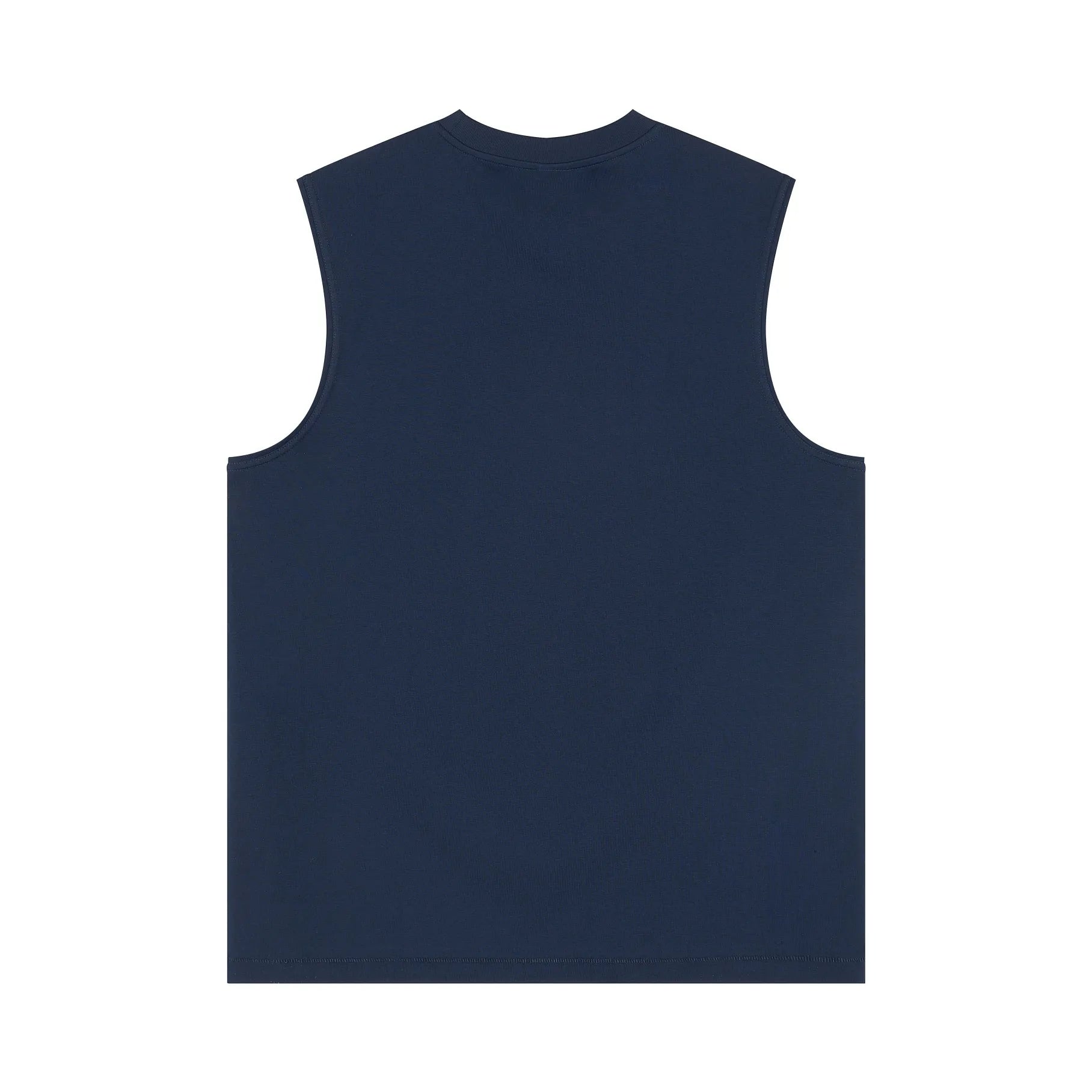 Navy blue sleeveless shirt on a white background