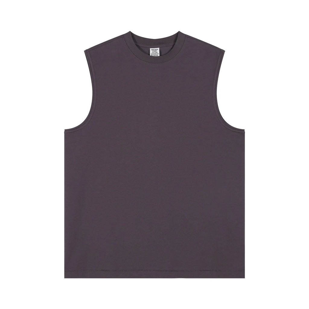 Plain dark gray sleeveless shirt on a white background