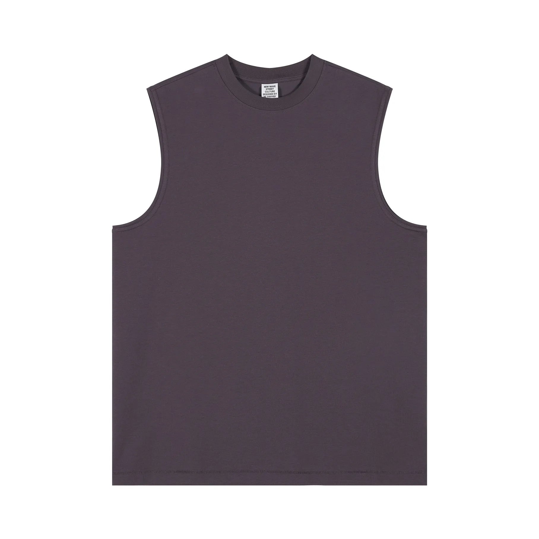 Plain dark gray sleeveless shirt on a white background