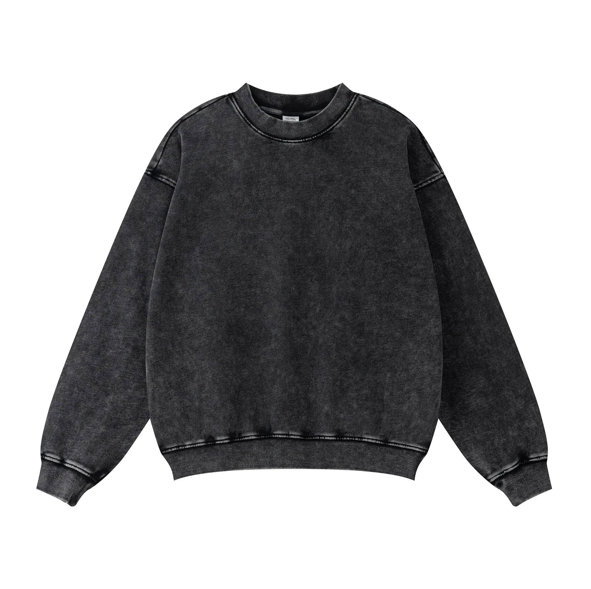 Black distressed sweatshirt on a white background