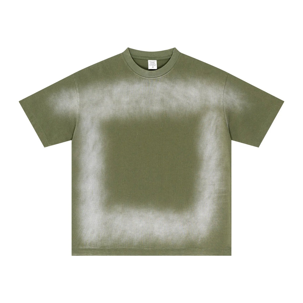 Green t-shirt with a square pattern on a white background