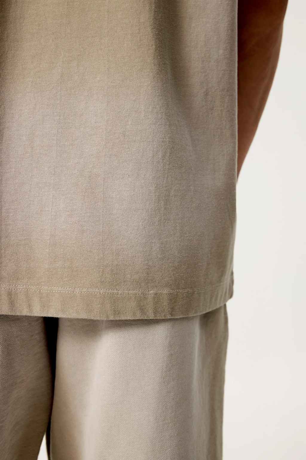 Beige linen shorts on a white background