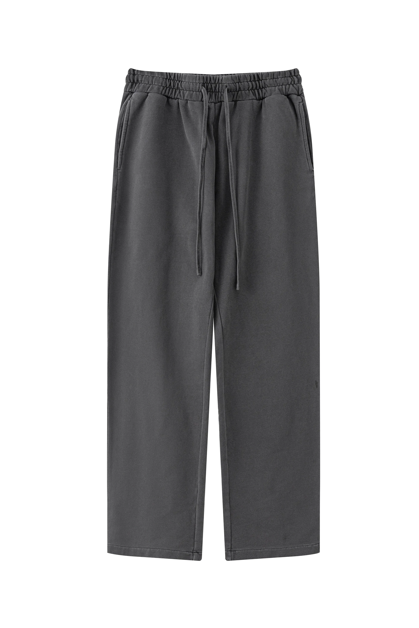 Gray pants with drawstring on a white background