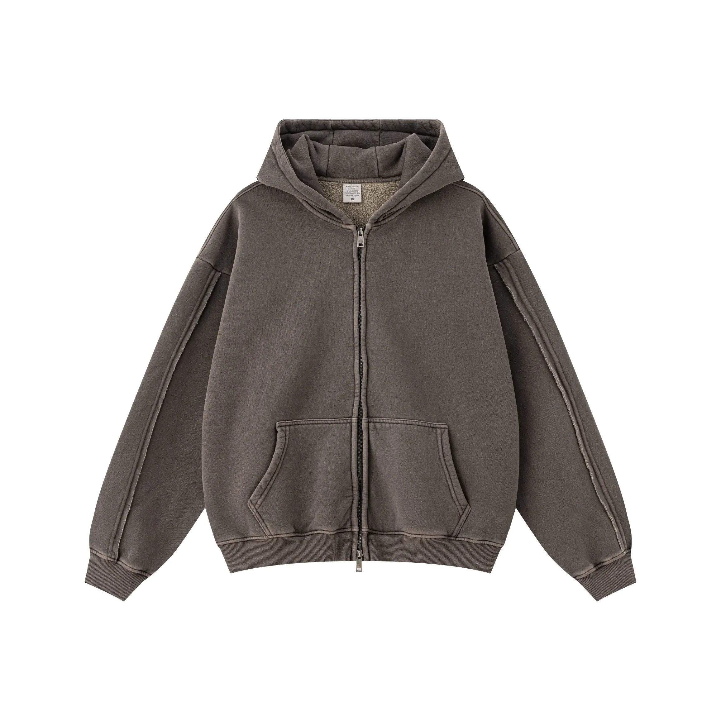 Brown hoodie with a zipper on a white background