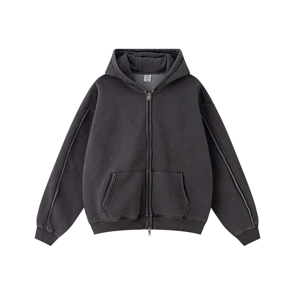 Black hoodie with a zipper on a white background