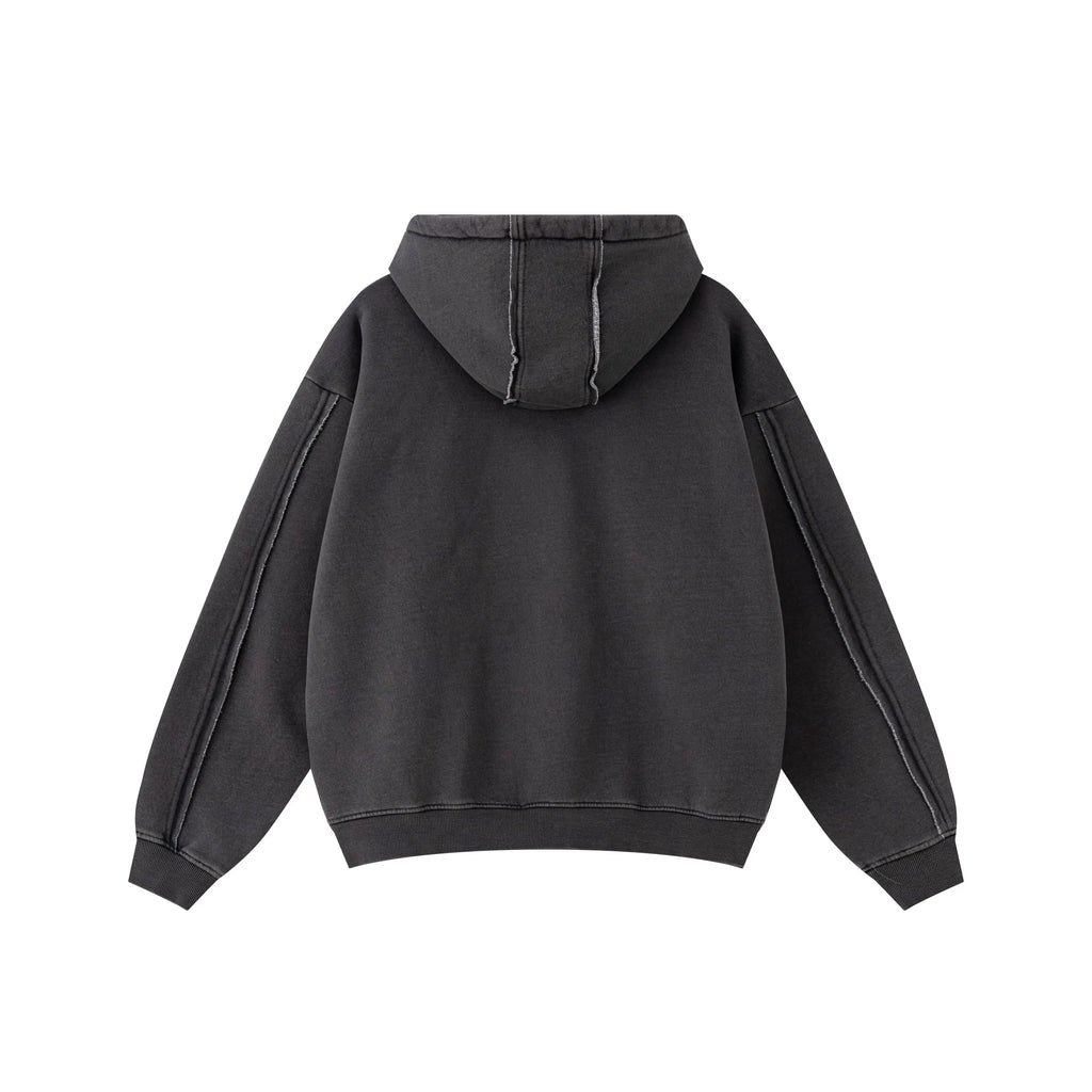 Black hoodie shown from the back on a white background