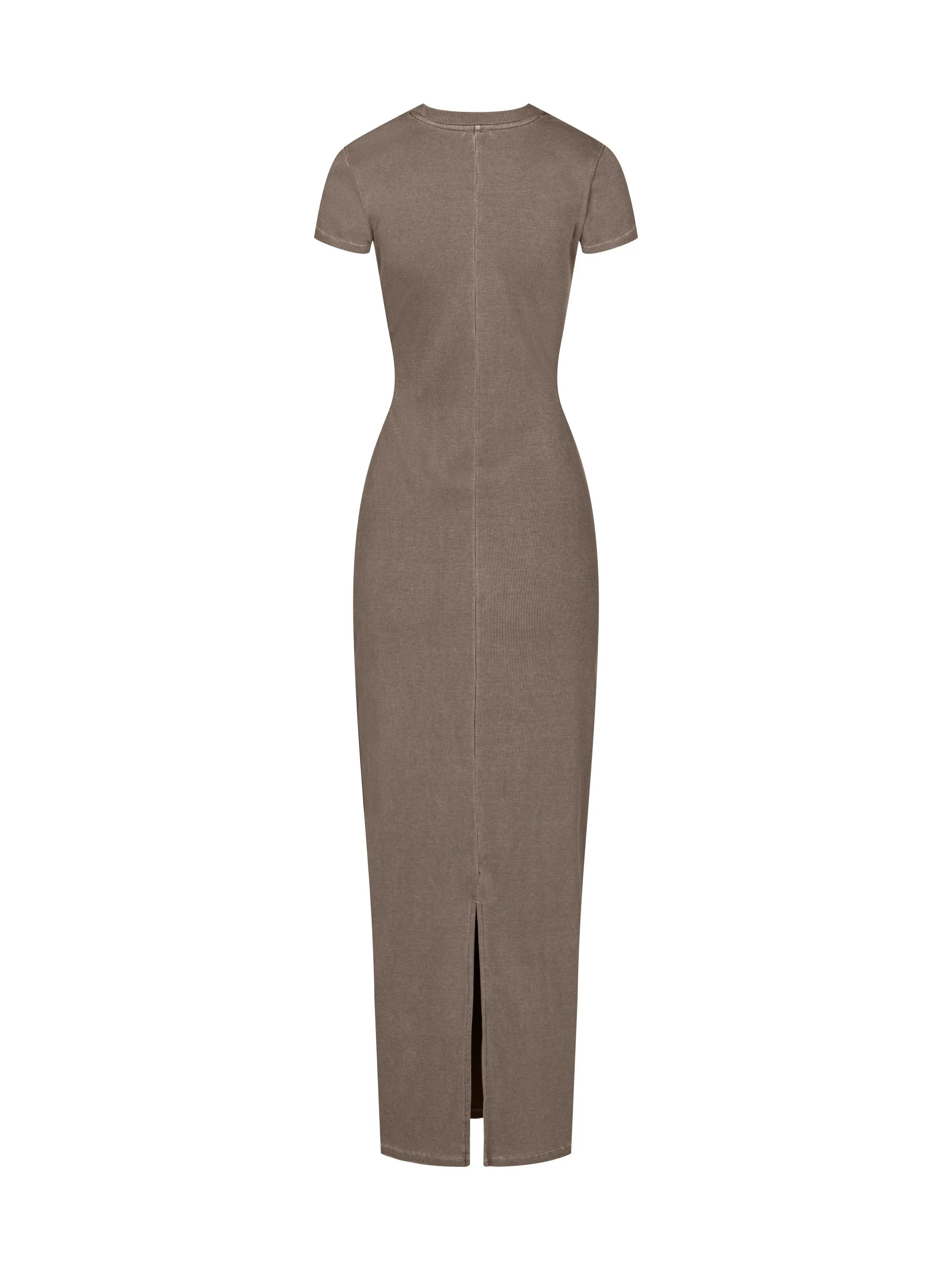 Brown dress with a slit on a white background