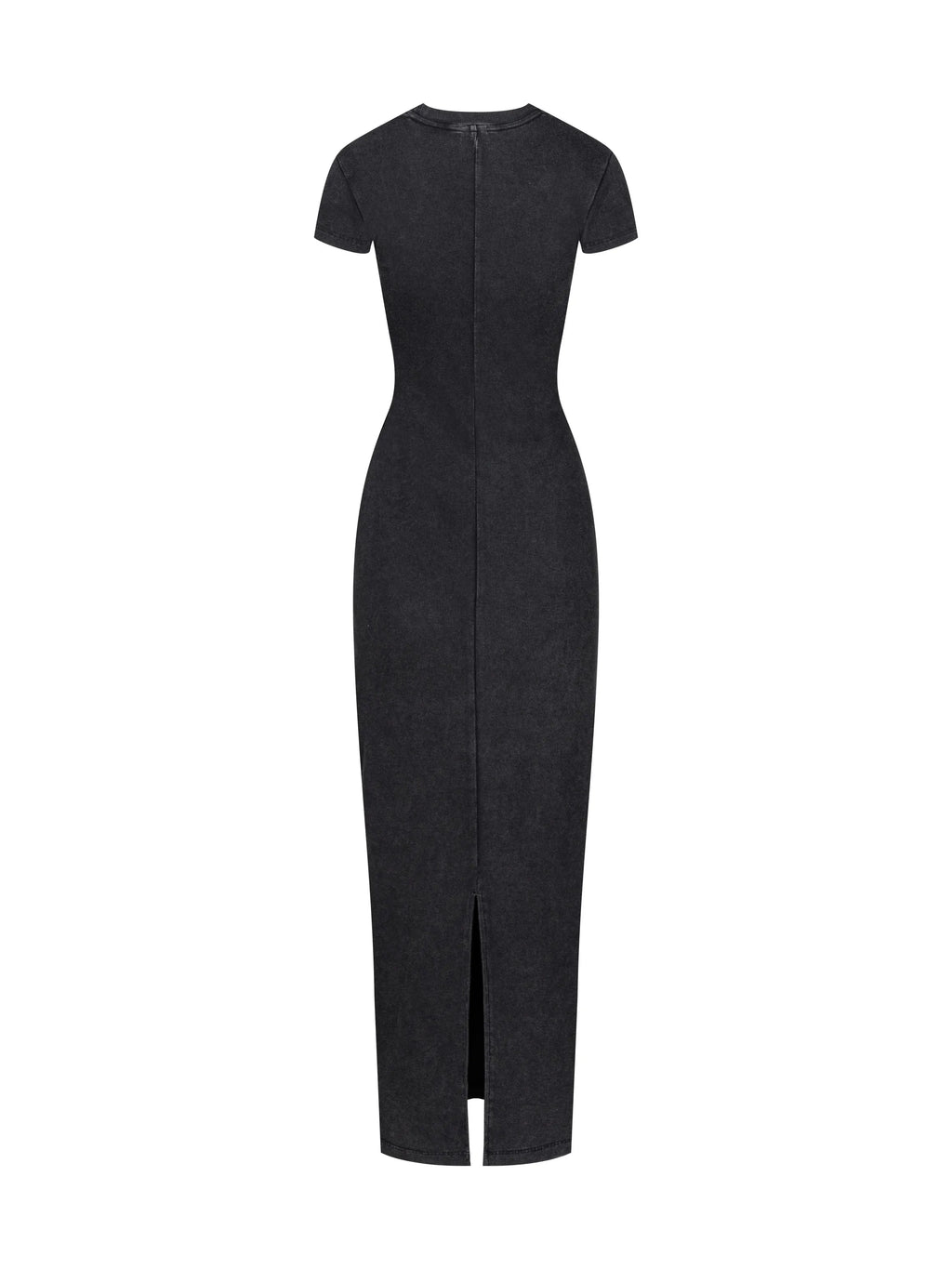 Black dress with a front slit on a white background