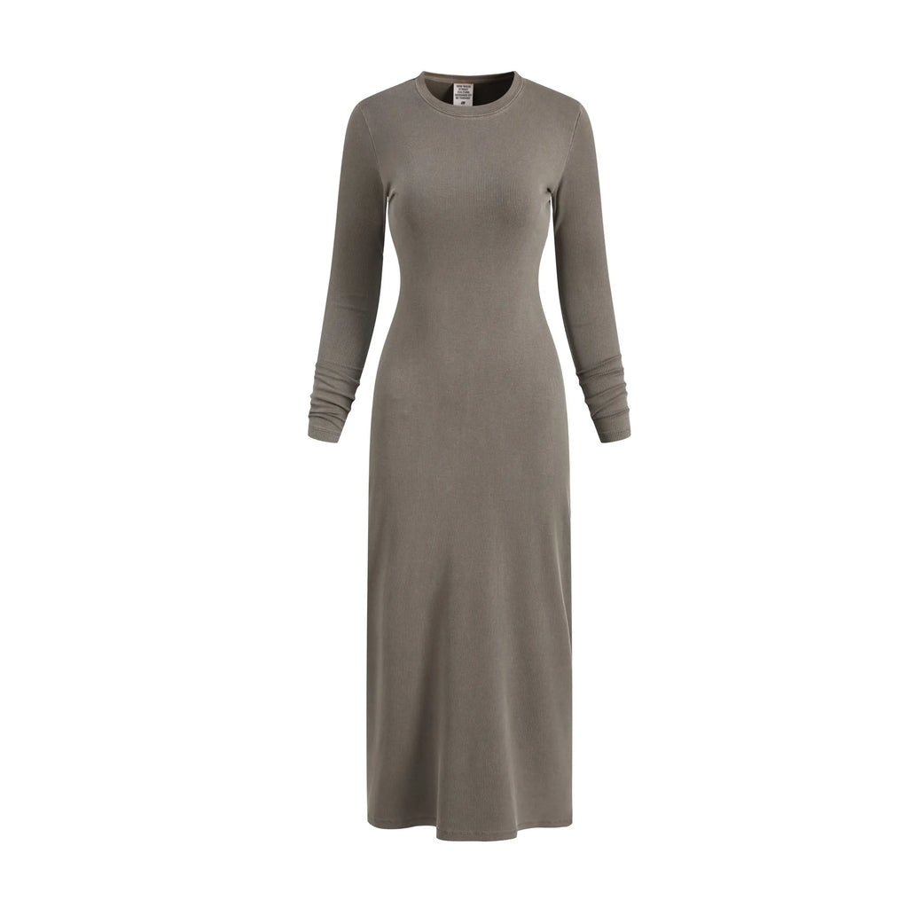 Long-sleeve dress in gray on a white background