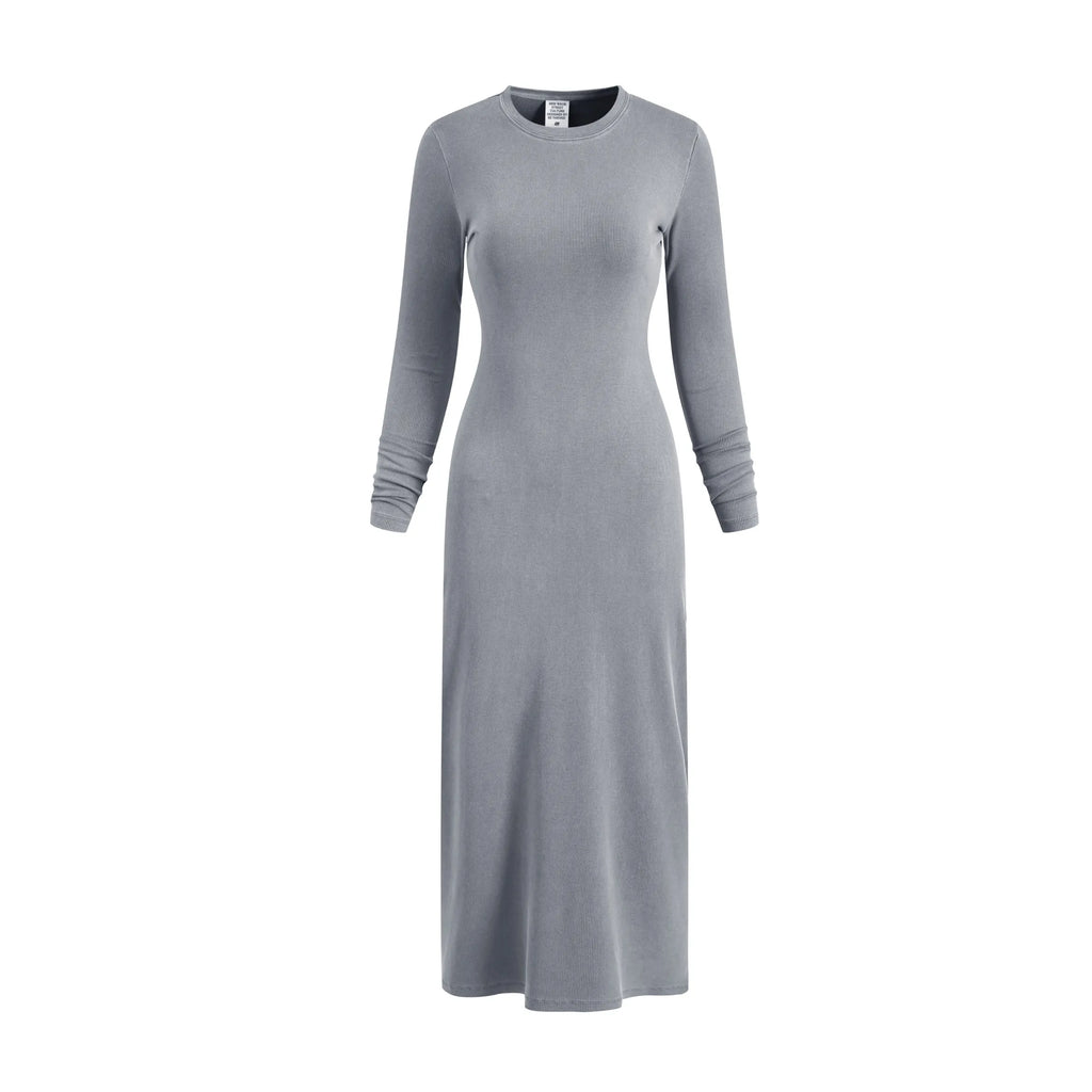 Gray long-sleeve dress on a white background