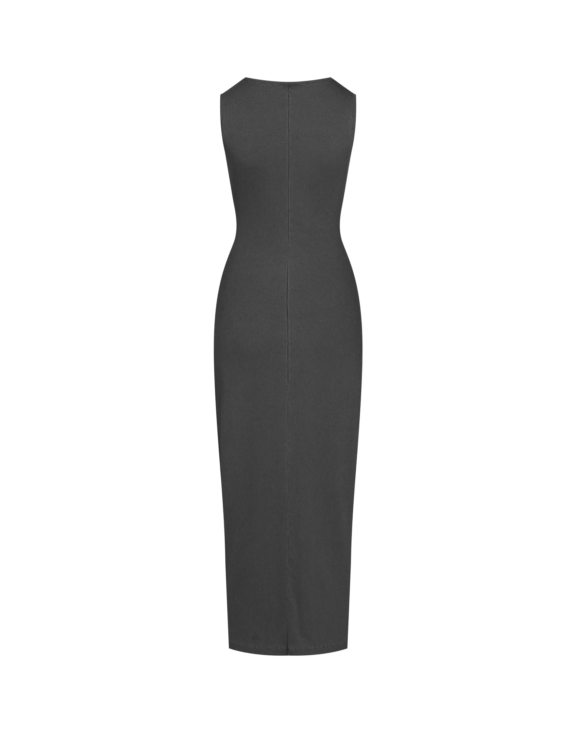 Black sleeveless dress on a white background