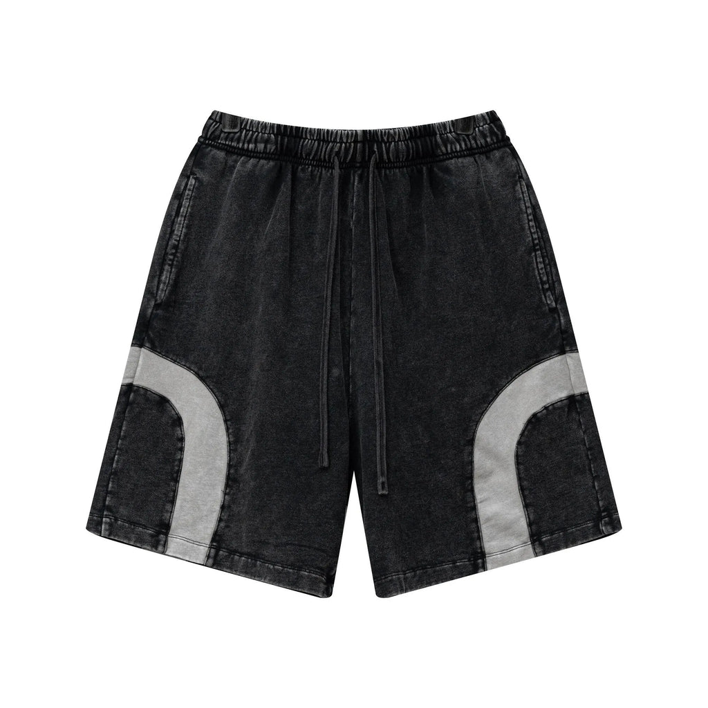 Black shorts with gray accents on a white background