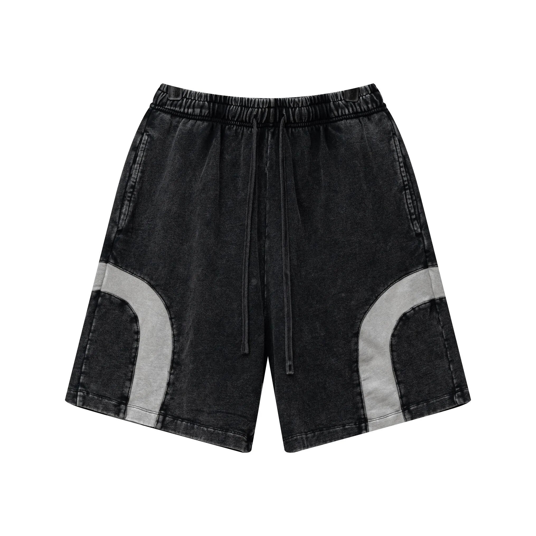 Black shorts with gray accents on a white background