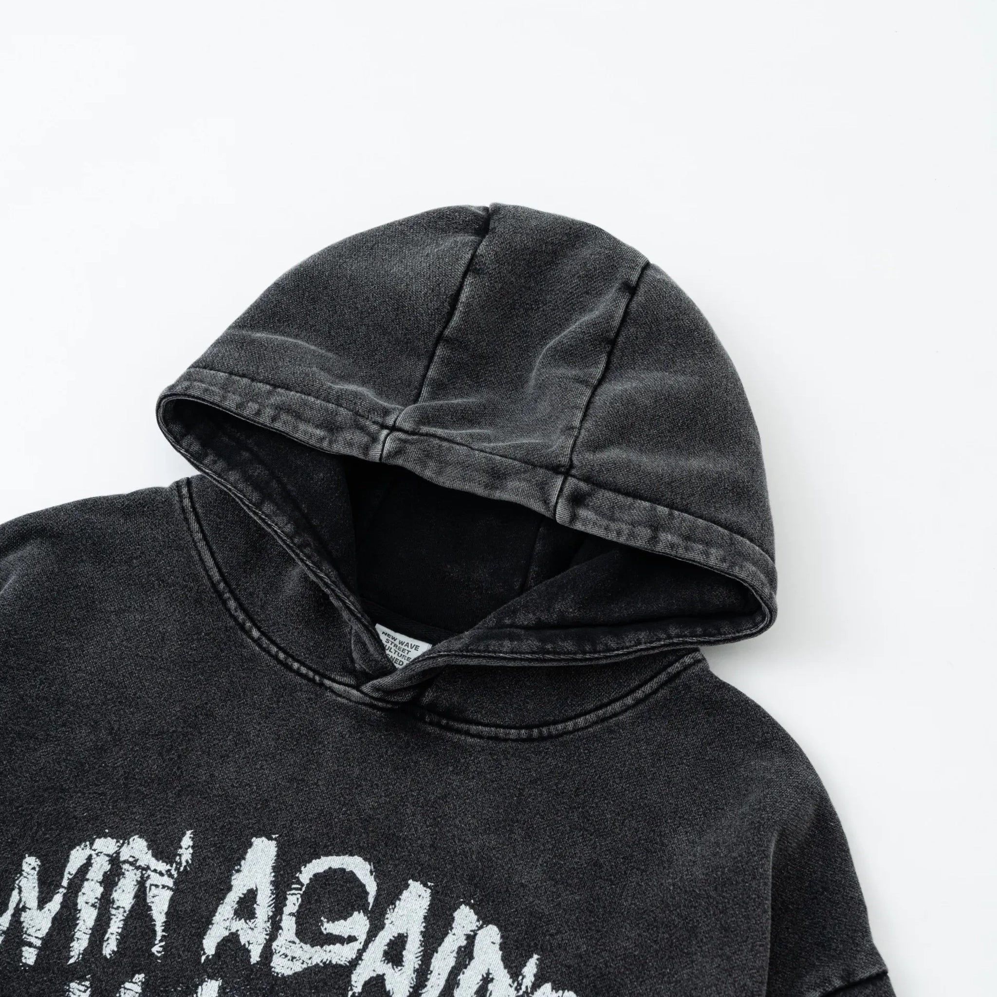Black hoodie with text on a white background