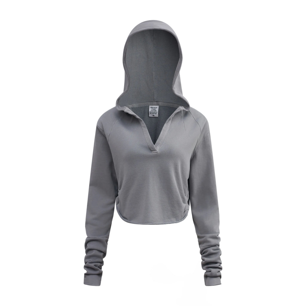 Gray hoodie with a zipper on a white background