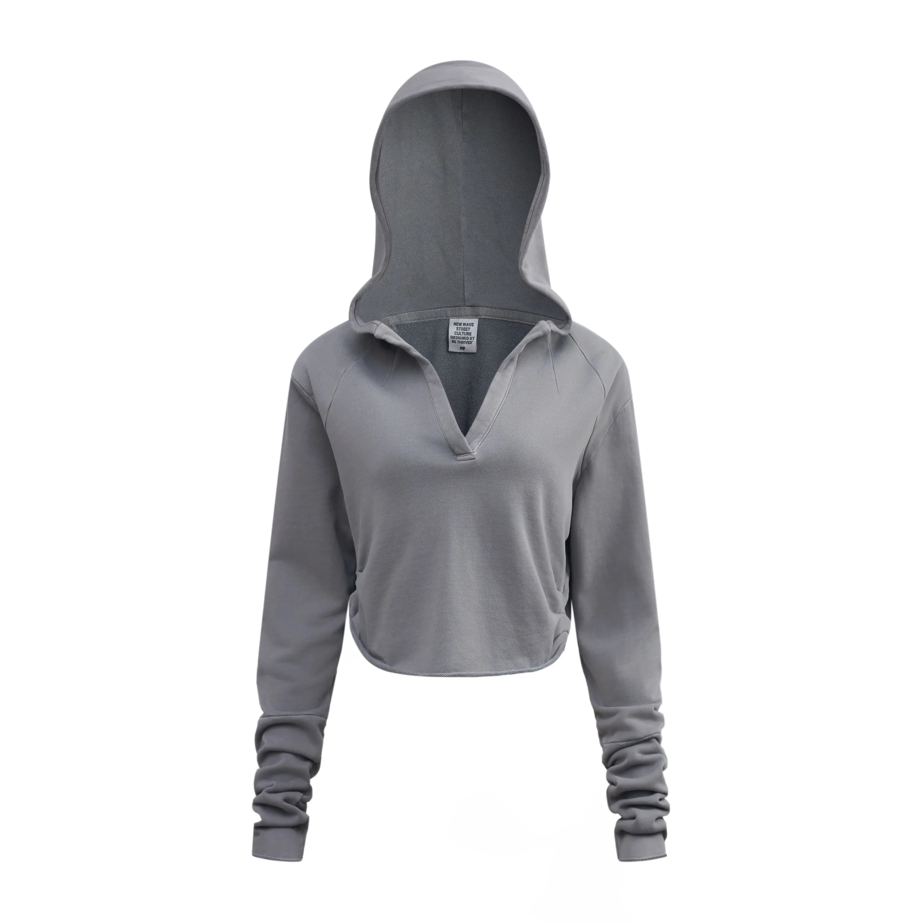 Gray hoodie with a zipper on a white background